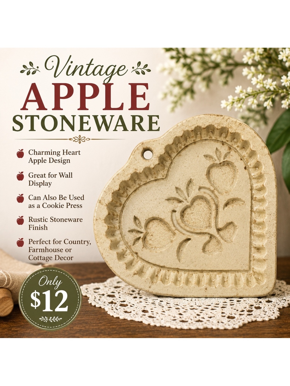 Heart / Apple Stoneware (Cookie Press)
